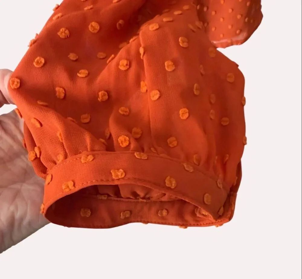 J.Crew Women's V-Neck Clip Dot Blouse Rust Orange Long Sleeve Top Size XS BU008 - Picture 4 of 9